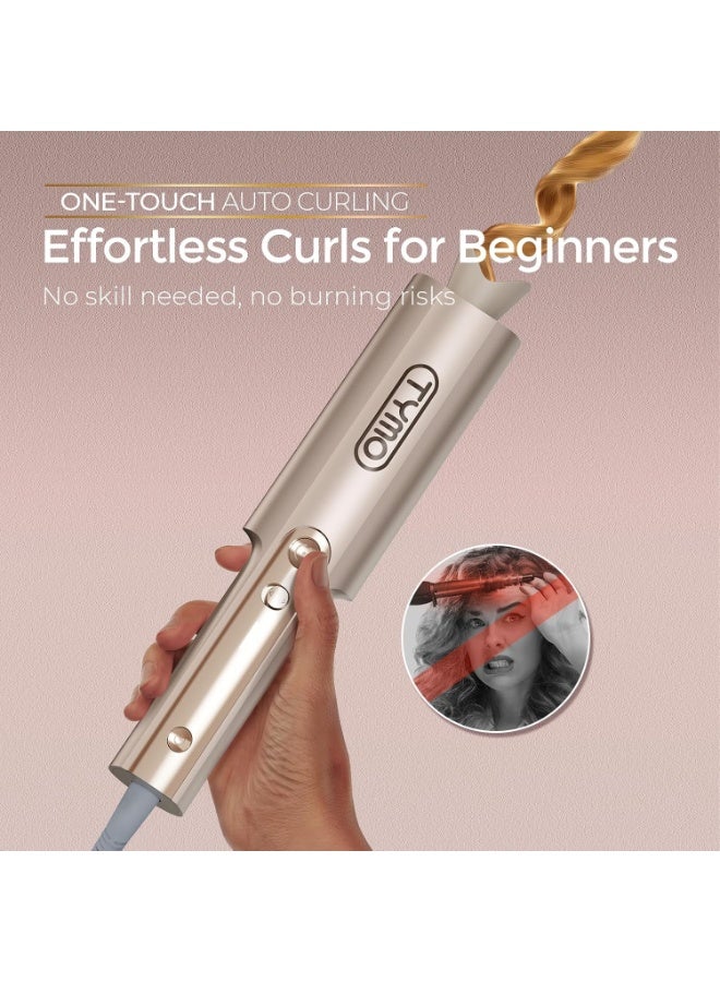 TYMO Upgraded Automatic Rotating Curling Iron - TYMO CurlPro Plus Long Barrel Curling Wand for Long Hair, Ceramic Hair Curler for Women, Anti-Scald, Tangle-Free, 600M Ionic, Dual Voltage, Gold, 25 mm - Image 4